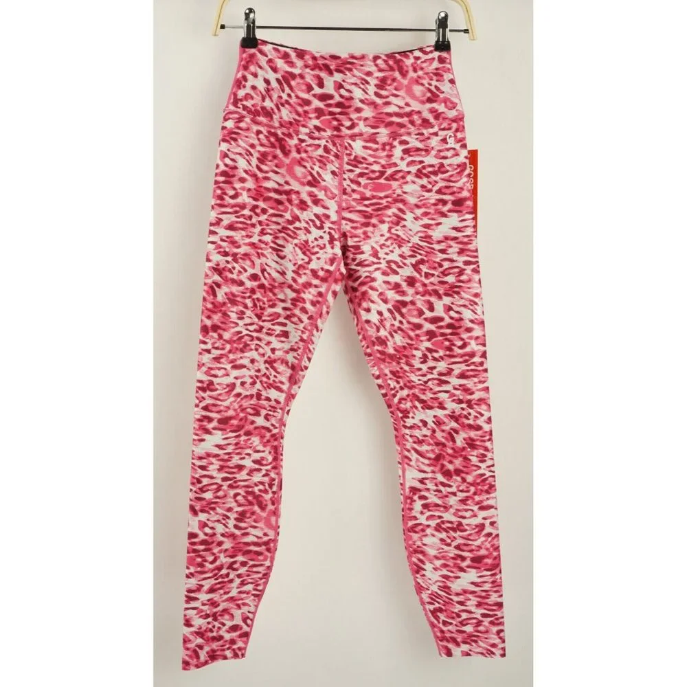New 89$ Good American Core Power 7/8 Leggings Pink Leopard Wicking Athletic Sz 2